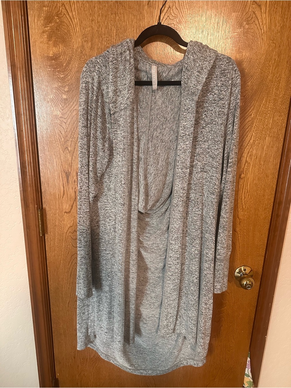 Athleta Marled Gray Hooded Open-Front Cardigan